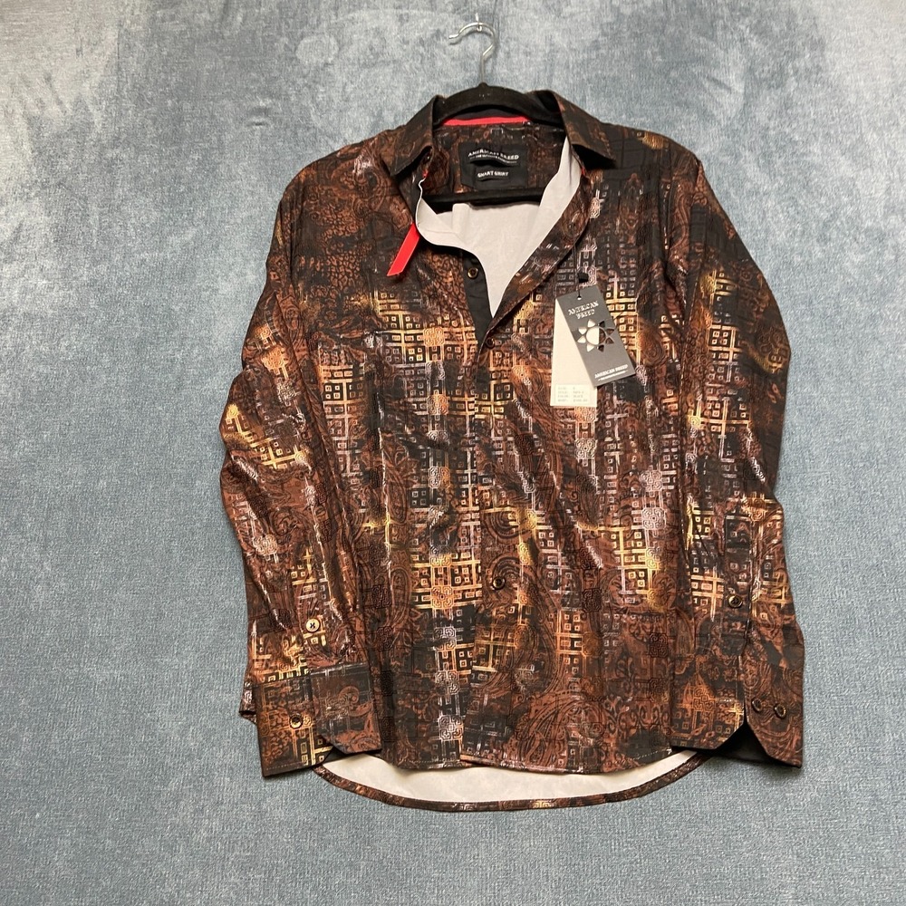 American Breed Smart Shirt Men Small Black Geometric Print Long Sleeve Button Up
